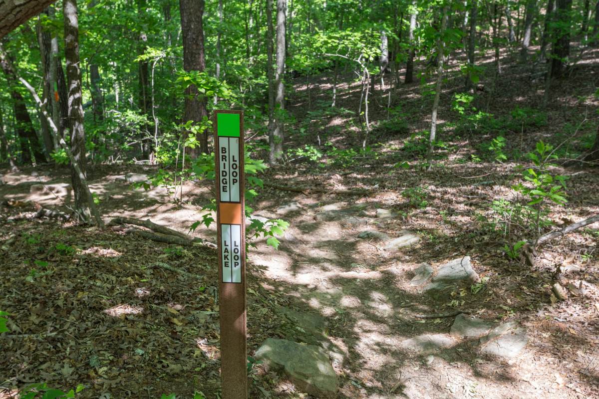 Chicopee Woods Lake Loop. 
Trail markers and maps are at every intersection.