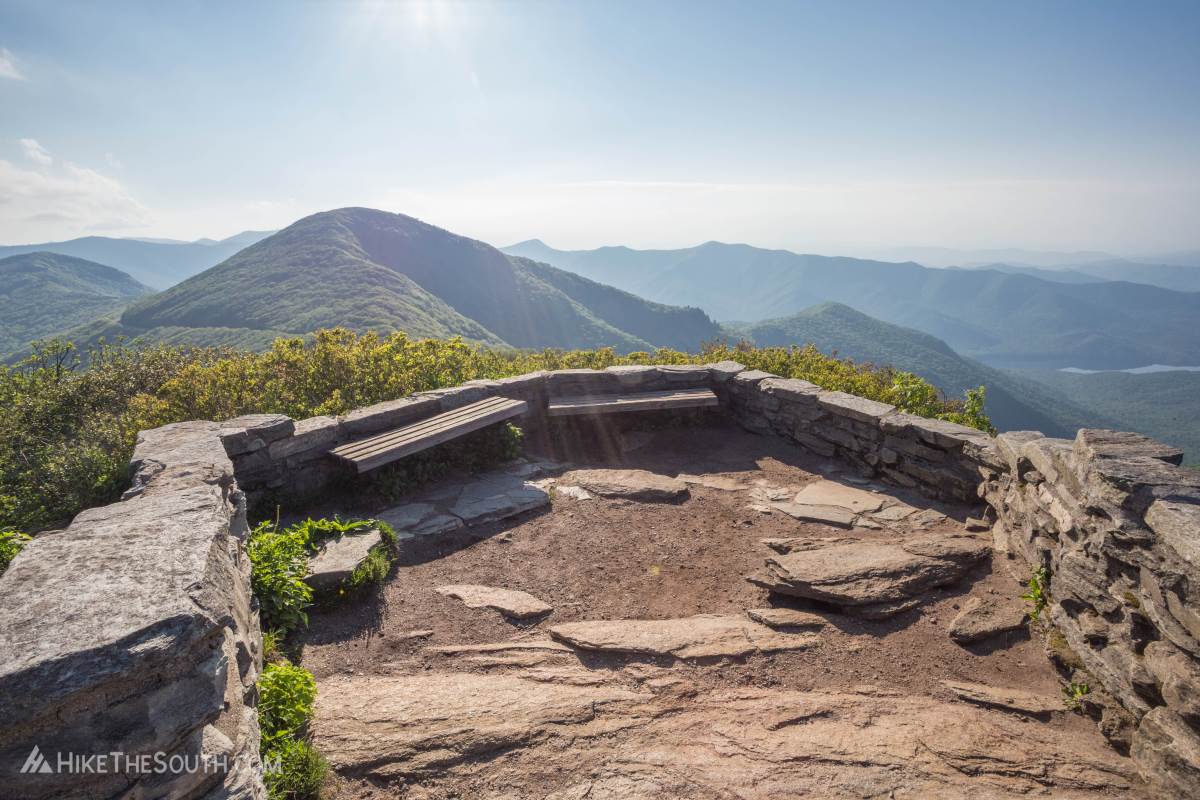 Craggy Pinnacle. 
A four-leaf clover shaped observation area provides 360-degree views from the summit.