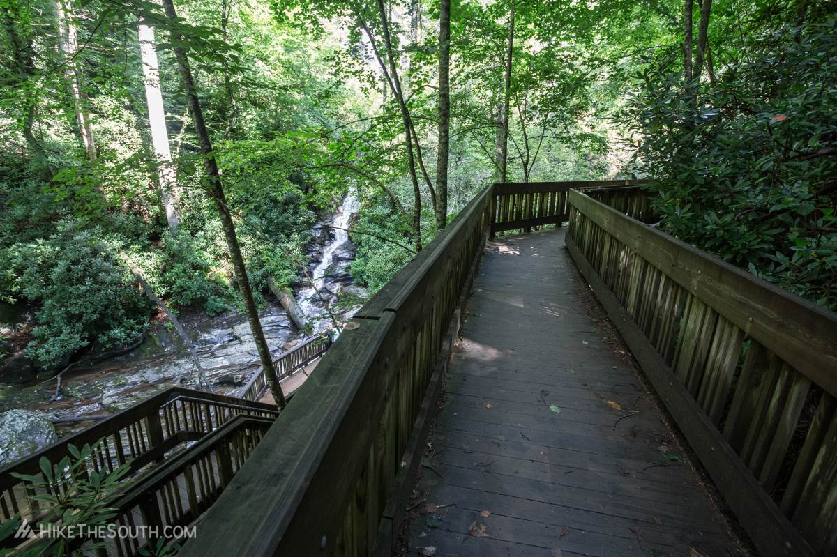 Dukes Creek Falls. 
A long boardwalk section leads to two viewing platforms for the many waterfalls and cascades.