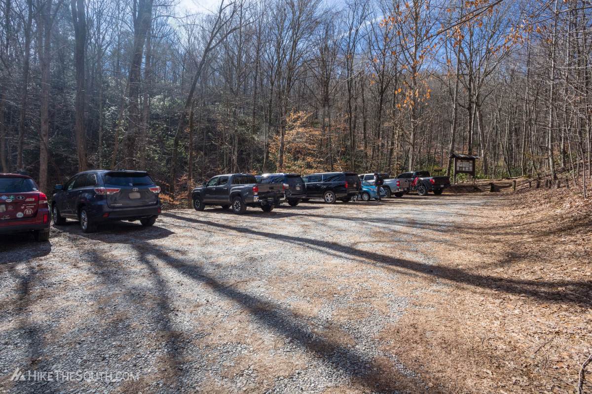 Flat Creek Loop. 
Parking lot for 10 cars. There is overflow along the road as well.