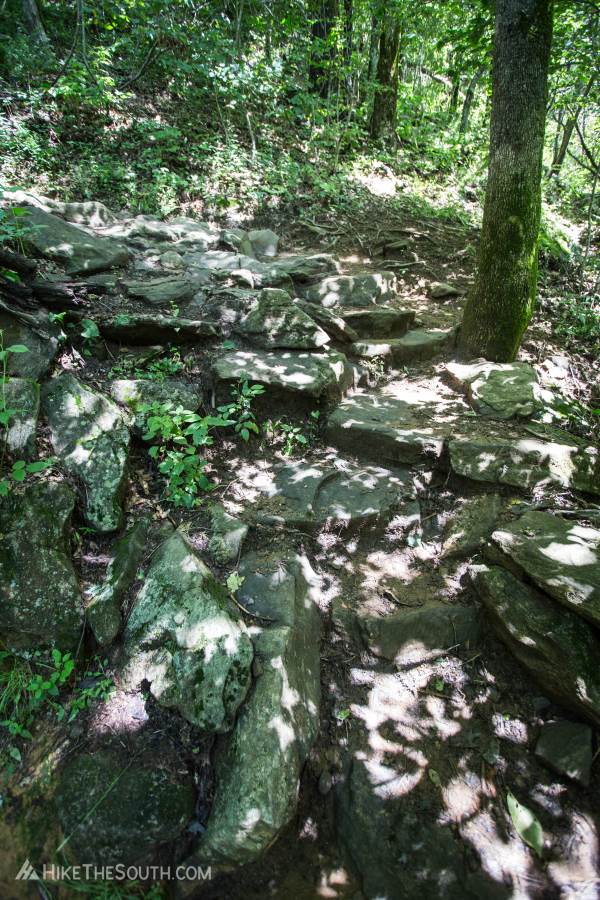 Preachers Rock. 
A steep climb near the end, hike up stone steps and large rocks.