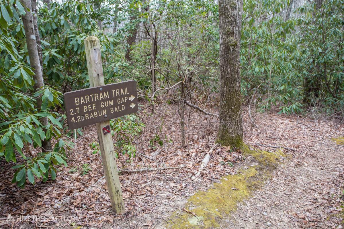 Rabun Bald via Hale Ridge Road. 
You will pass this sign immediately from the trailhead.