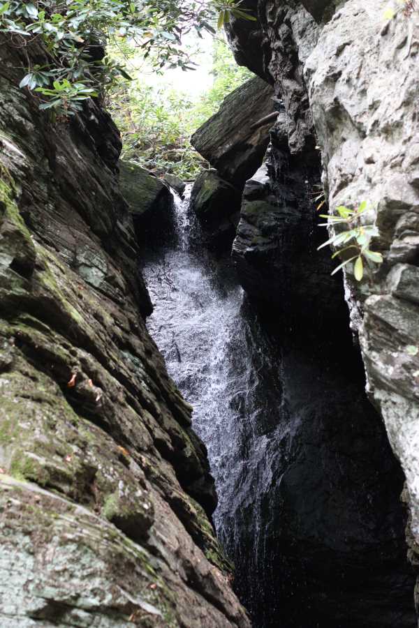 Raven Cliff Falls. 
Raven Cliff Falls through the rocks.