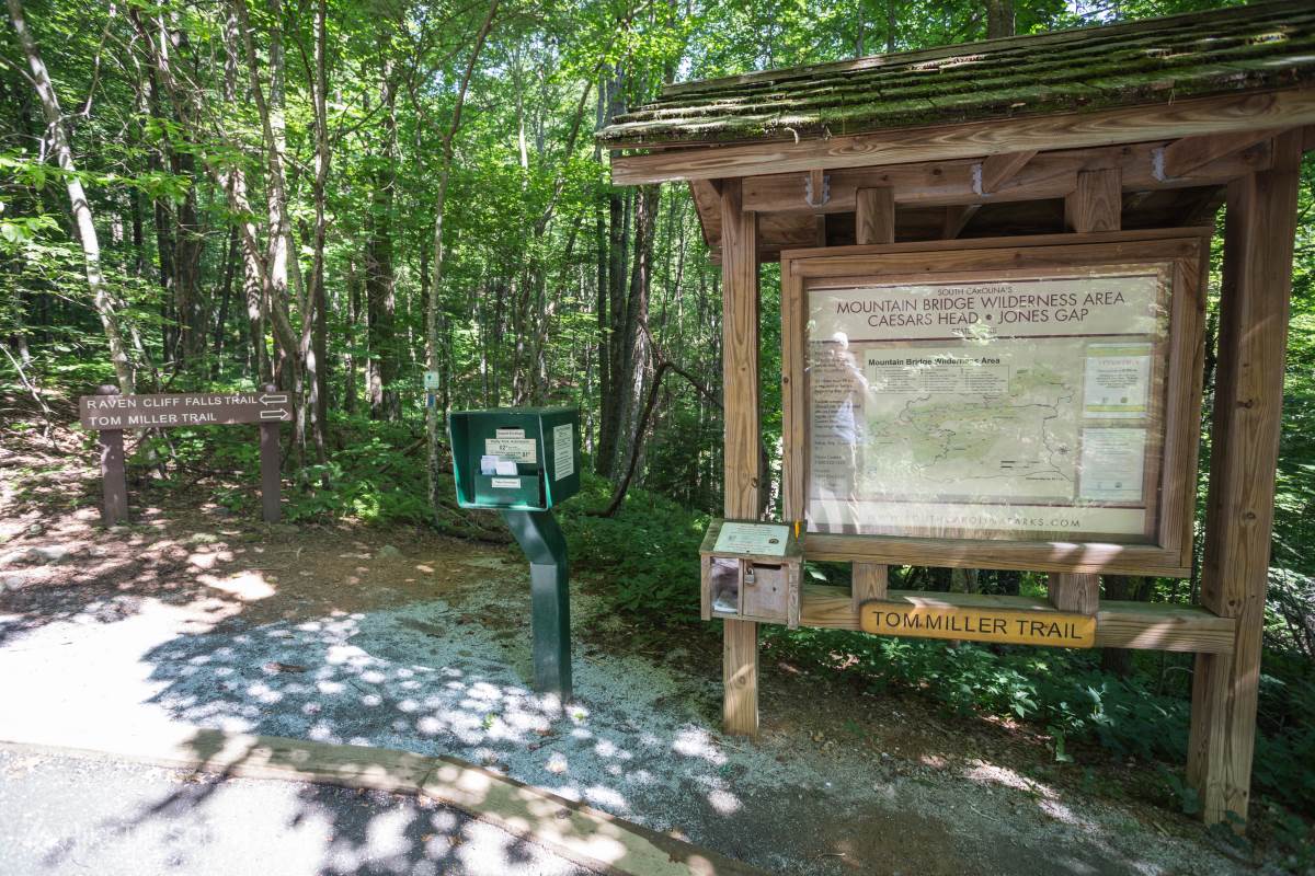 Raven Cliff Falls Loop. 
Pay the fee and fill out the information card before heading out. The trailhead and all intersections have posted maps.