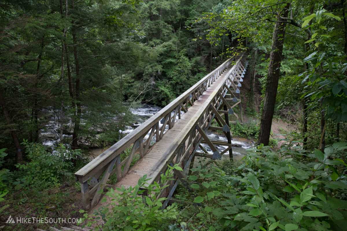 Tumbling Waters Nature Trail. 
Cross over a lengthy bridge.