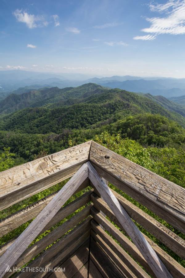 Wesser Bald via Tellico Gap. 
360-degree views from atop Wesser Bald fire tower.